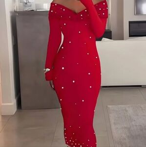 Elegant Red Off-Shoulder Dress